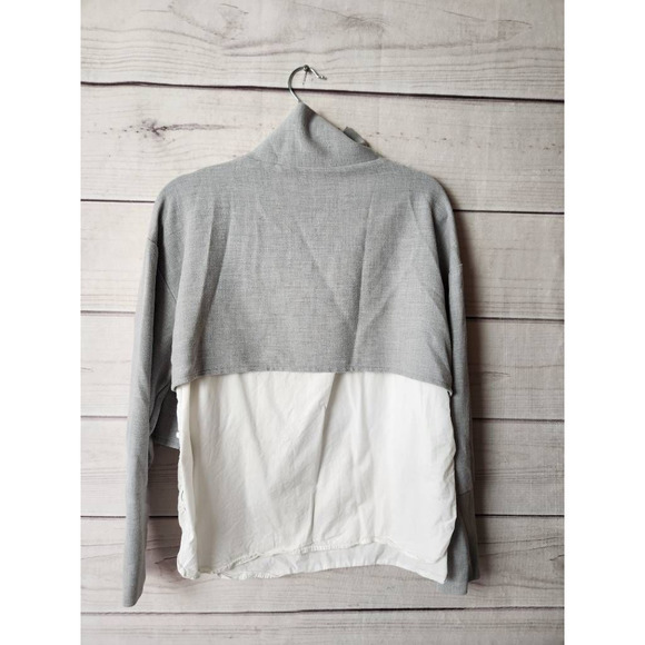Zara Trafaluc Womens Cropped Sweater Gray White Long Sleeve Mock Neck‎ Layered M - Picture 2 of 6